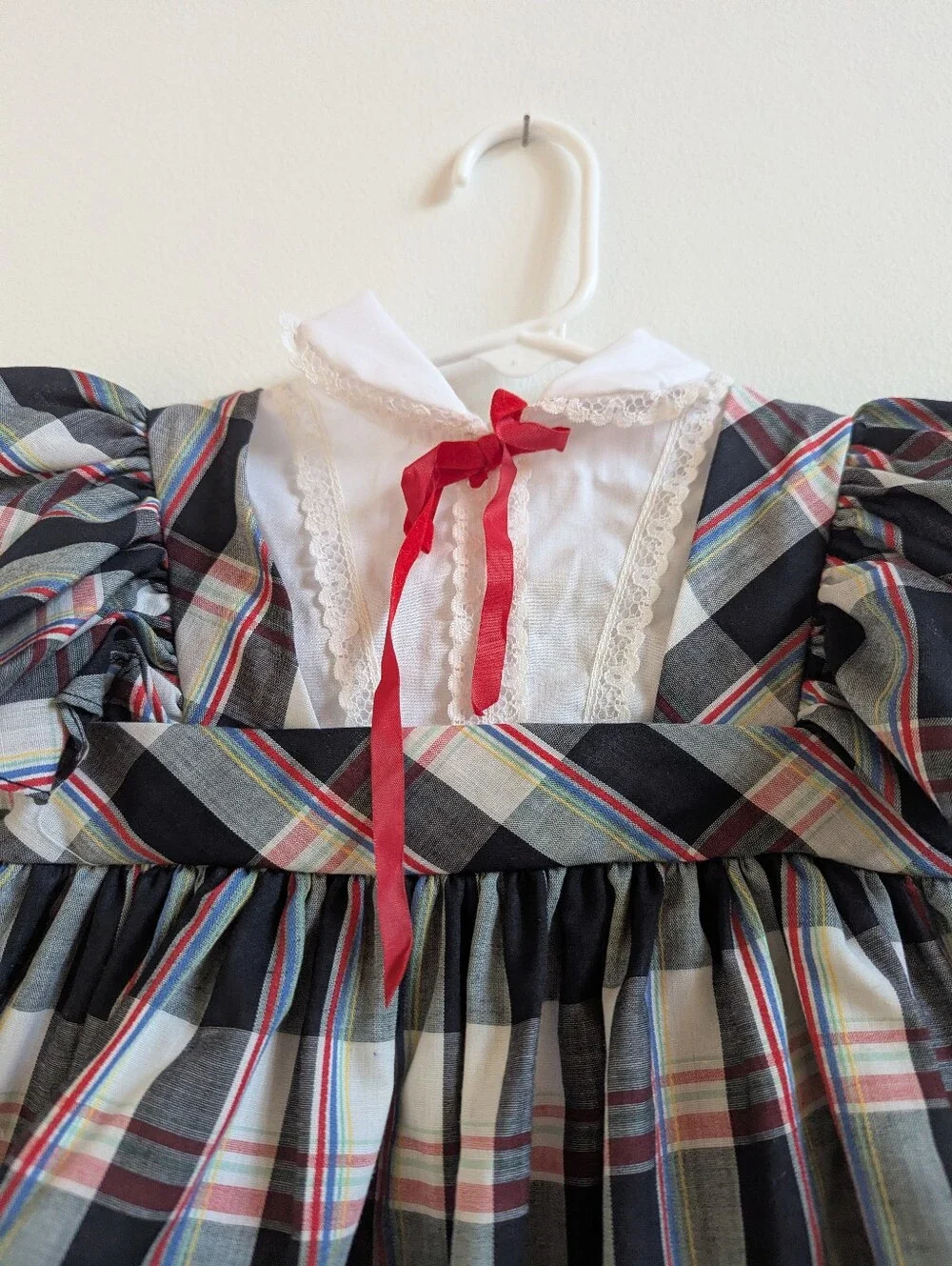 Vtg Martha's Miniatures 2T Dress Black Plaid Frilly Holidays